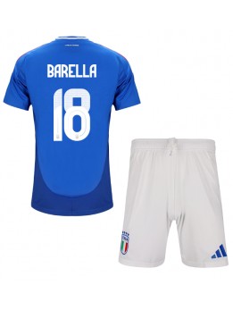 Italien Nicolo Barella #18 Replika Hemmakläder Barn EM 2024 Kortärmad (+ byxor)